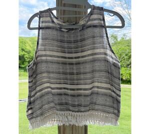 Festival Western Hippie Boho 100%Cotton Monteau Striped Fringe Tank Size Medium